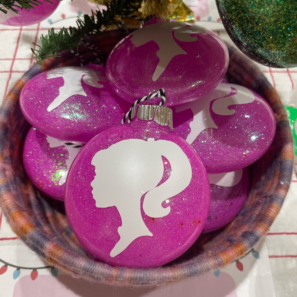 Glittery Pink Barbie Silhouette Holiday Ornament - Picture 2 of 2
